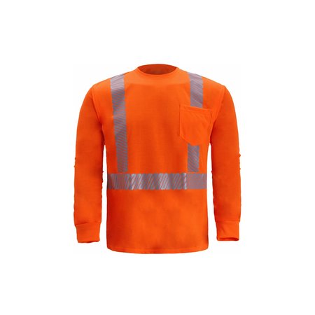 2W INTERNATIONAL High Viz Long Sleeve Jersey T Shirt, Large, Orange, Class 2 TL123C-2 L